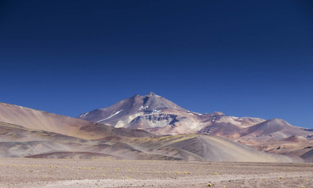 Ojos del Salado viewed from the Salar de Maricunga, Chile